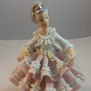 Dresden Victorian Lady with pink and white dress
